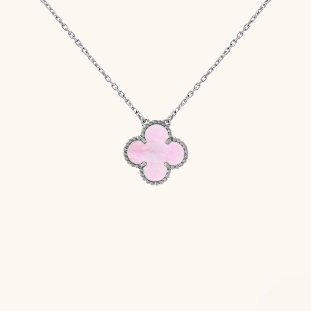 TRÉBOL | Collar Plateado/Rosa