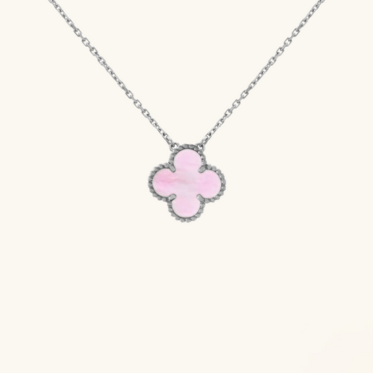 TRÉBOL | Collar Plateado/Rosa