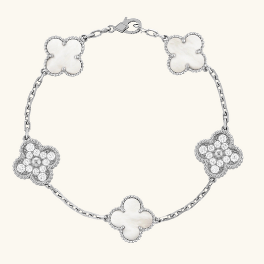 TRÉBOL | Pulsera Plateada/Blanca
