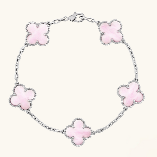 TRÉBOL | Pulsera Plateada/Rosa